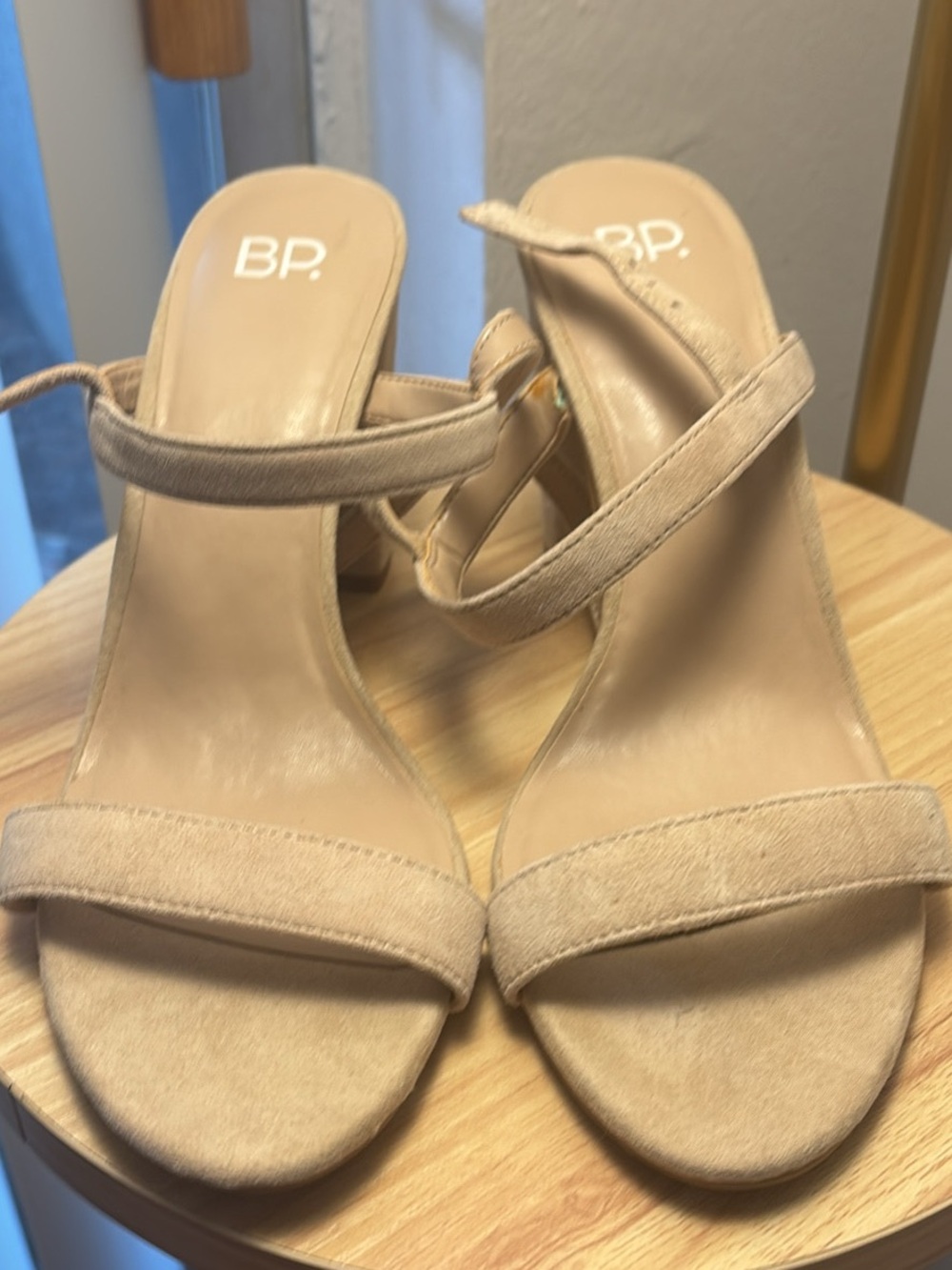 Nordstrom Beige Suede Strappy Block Heel Sandals - Picture 2 of 3